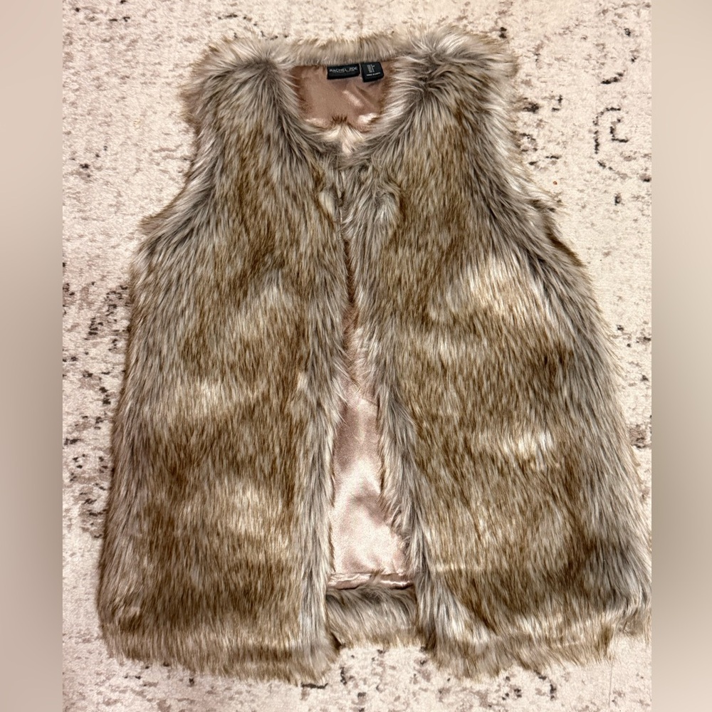 Rachel Zoe Tan Faux Fur Vest Sz SM-FREE SHIPPING